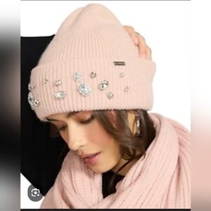 New In Box! Steve Madden Pink Scarf and Embellished Hat Set